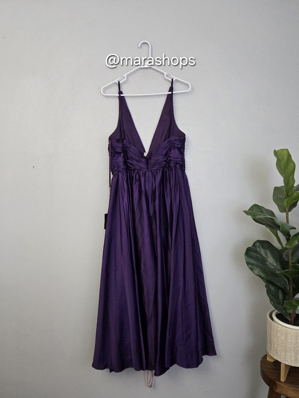 Ieena for Mac Duggal Purple Ruched Top Satin Pleated Tea Length Dress - Picture 8 of 11